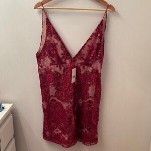 Free People Raspberry sequin and Lace dress